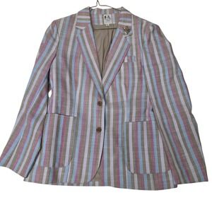 Blazer Sportscoat Queens Way to Fashion Pastel Striped 12 Japan Moonstone Brooch